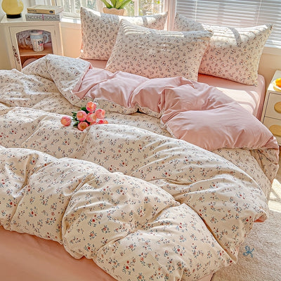 3pcs Korean Style Duvet Cover Set, New American Floral Duvet Cover Set with 1 Single Duvet Cover + 2 Pillowcases, Comfortable and Breathable, Machine Washable, Non-Fading and Deforming, Suitable for All Seasons, Light Beige-F