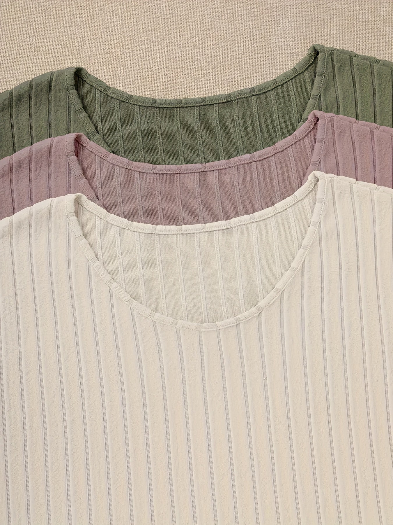 [3pcs] Ribbed Long Sleeve Casual T-Shirt Set