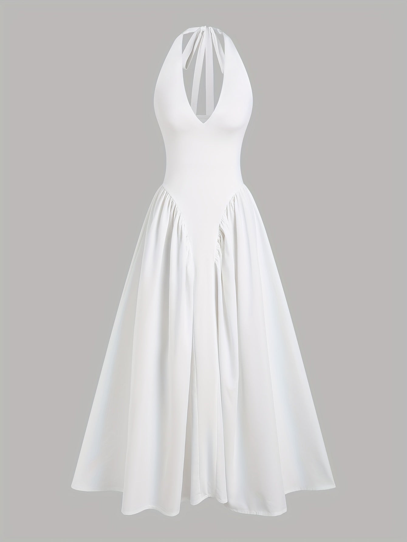 2025 Women's Sexy Deep V-Neck Halter Dress - Summer Sleeveless Solid Color Flared Skirt, Machine Washable Formal Party & Evening Out Dress, Evening Wear, Offshoulder Design, Smooth Fabric, Elegant Silhouette