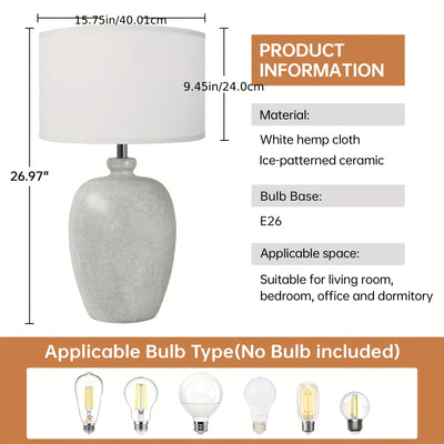 Rustic Farmhouse Ceramic Table Lamp for Bedroom, Living Room, Dining, Office, Ice Pattern Effect Lamp Body with White Linen Shade(Bulb Not Included), Lamps For Living Room, Table Lamps For Living Room, Bedside Lamp For Bedroo