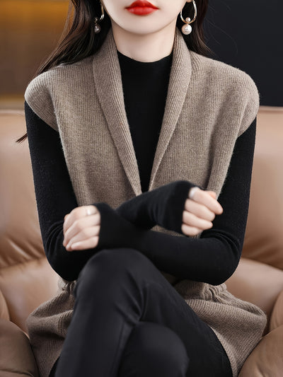Women's Casual V-Neck Cardigan - Longline Open Front Vest with Adjustable Drawstring, Loose Fit Machine-Washable Textured for Spring/Fall Layering, Japanese Korean Fashion Style, Casual Attire, Relaxed Silhouette, Quality Sti