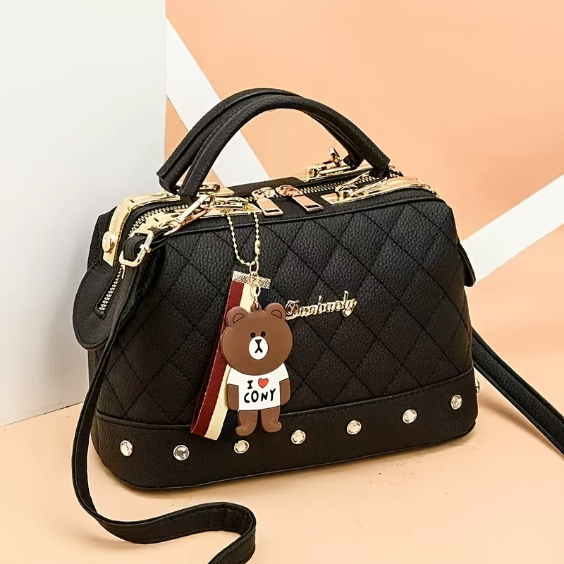 2025 Korean Fashion Women's Crossbody & Tote Bag - Detachable Shoulder Strap, Zipper Closure,, 5 Colors (Khaki/White/Red/Blue/Black)
