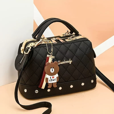 2025 Korean Fashion Women's Crossbody & Tote Bag - Detachable Shoulder Strap, Zipper Closure,, 5 Colors (Khaki/White/Red/Blue/Black)