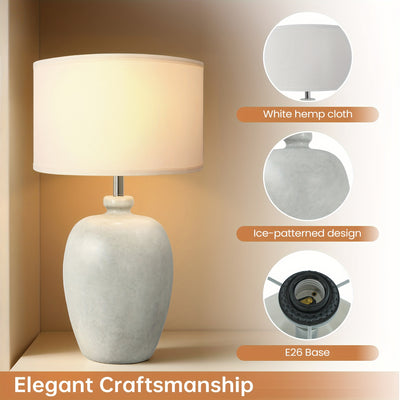 Rustic Farmhouse Ceramic Table Lamp for Bedroom, Living Room, Dining, Office, Ice Pattern Effect Lamp Body with White Linen Shade(Bulb Not Included), Lamps For Living Room, Table Lamps For Living Room, Bedside Lamp For Bedroo