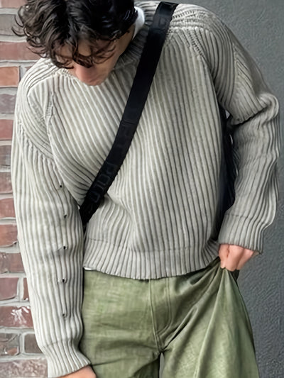 Autumn and Winter Warm Collection, European, American, Japanese, Korean, Loose Casual Bead Pattern, Street Neutral, Men'S and Women'S Knitted, Unique Design, Long Sleeve Short, Falling Shoulder, Simple Sleeve, Pierced Round N