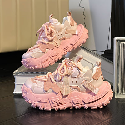 Women's Fashion Sneakers, Autumn Casual Running Shoes with Thick Sole, Unique Design, Breathable Fabric Lining, PVC Outsole