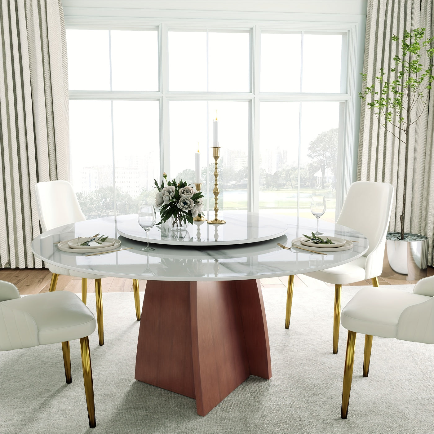 Dining Table for 6 - Sintered Stone Round Dining Table(Chairs Not Included), Modern Marble Dining Table, Glossy White Stone Tabletop, Circle Dining Table for Dining Room, Table Only