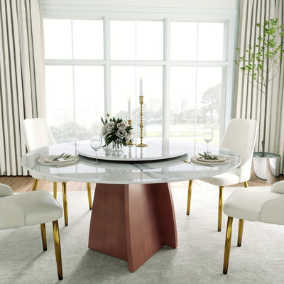 Dining Table for 6 - Sintered Stone Round Dining Table(Chairs Not Included), Modern Marble Dining Table, Glossy White Stone Tabletop, Circle Dining Table for Dining Room, Table Only