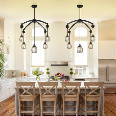 5/7/13-Light Modern Industrial chandelier - Matte Black linear pendant light with Adjustable height, Semi-Flush mounting, Heavy-Duty Metal Construction for Kitchen Island, Dining Room, Living Room, Bedroom - Compatible with d