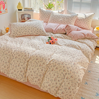 3pcs Korean Style Duvet Cover Set, New American Floral Duvet Cover Set with 1 Single Duvet Cover + 2 Pillowcases, Comfortable and Breathable, Machine Washable, Non-Fading and Deforming, Suitable for All Seasons, Light Beige-F