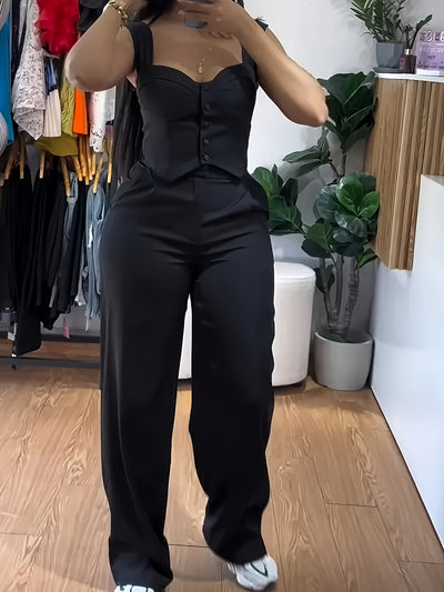 Sleeveless Corset Top & Wide-Leg Pants Set