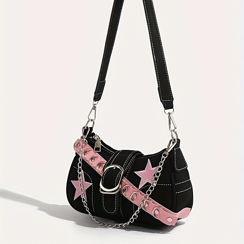 [One PU Leather Shoulder Bag] Y2K Fashion Shoulder Bag for Women PU Leather with Removable Strap, Zipper Closure, Polyester Lining, Casual Trendy Korean Style Crossbody Bag