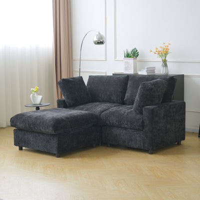 67" Modern Convertible Modular Sectional Sofa with Chaise Ottoman - Black Cloud Design, Washable Fabric & Linen-like Cover, Hardwood Frame, Plush Cushion Backrest, Minimalist L-Shaped or Straight Configuration for Living Room