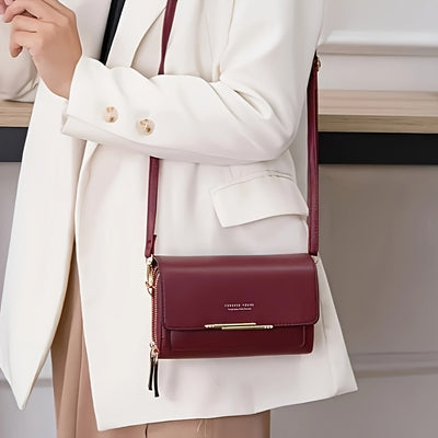 Women's Fashionable Square Cell Phone And Coin Shoulder Bag, Double Zipper Multi-compartment Women's Small Square Bag with Card Slots And Detachable Adjustable Shoulder Strap, Korean Style Fashionable PU Crossbody Bag Wallet