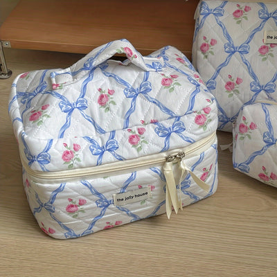 Portable High-Quality Makeup Bag - Korean-Style Bowknot Flower Design - Large Capacity for Toiletries, Perfect for Travel