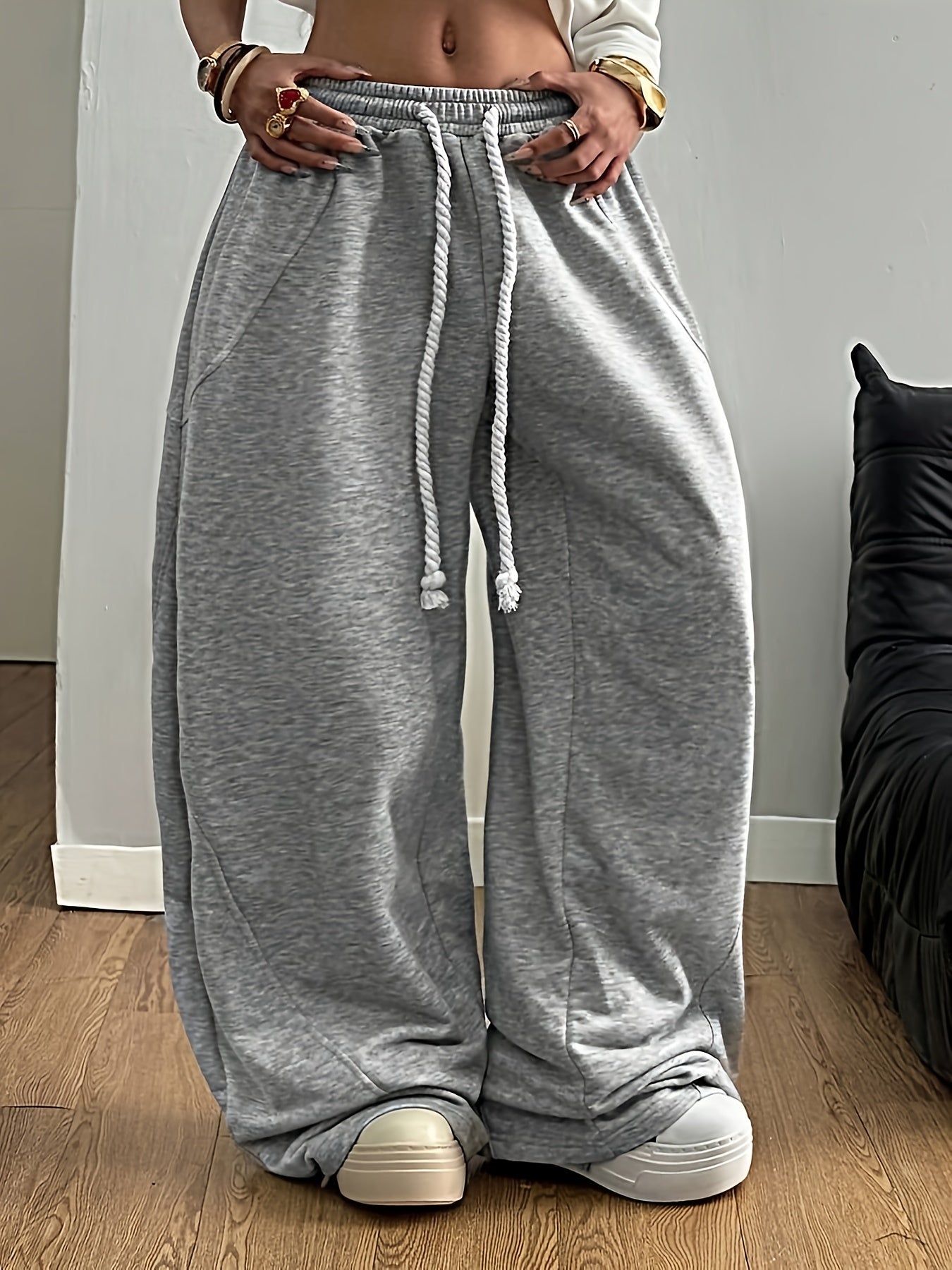 Autumn and Winter Women's Fashion Comfortable Versatile Casual Lazy Design Drawstring Pants