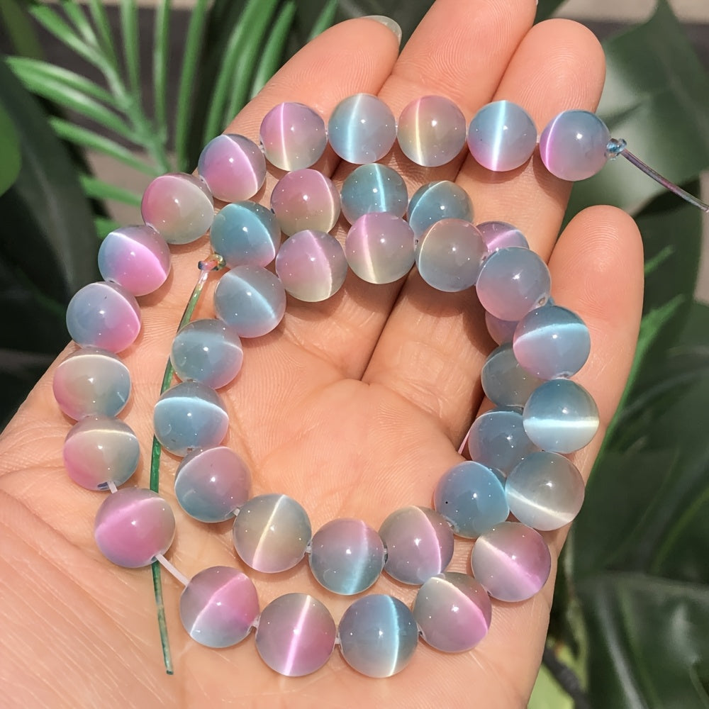 15 Inch Strand 6/8/10mm Pastel Gradient Cat's Eye Stone Beads - Iridescent Play-of-Color Loose Spacer Beads for Jewelry Making, DIY Bracelets & Necklaces, Japanese-Korean Style Lustrous Finish Beads for Crafting, Holiday Gift