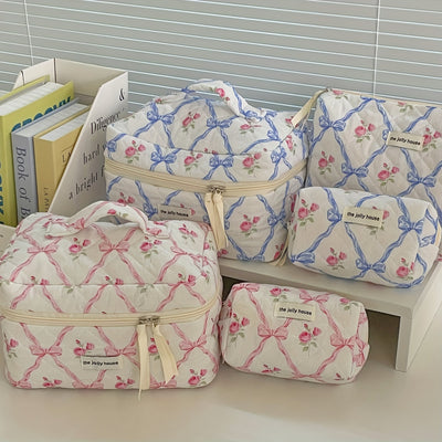 Portable High-Quality Makeup Bag - Korean-Style Bowknot Flower Design - Large Capacity for Toiletries, Perfect for Travel