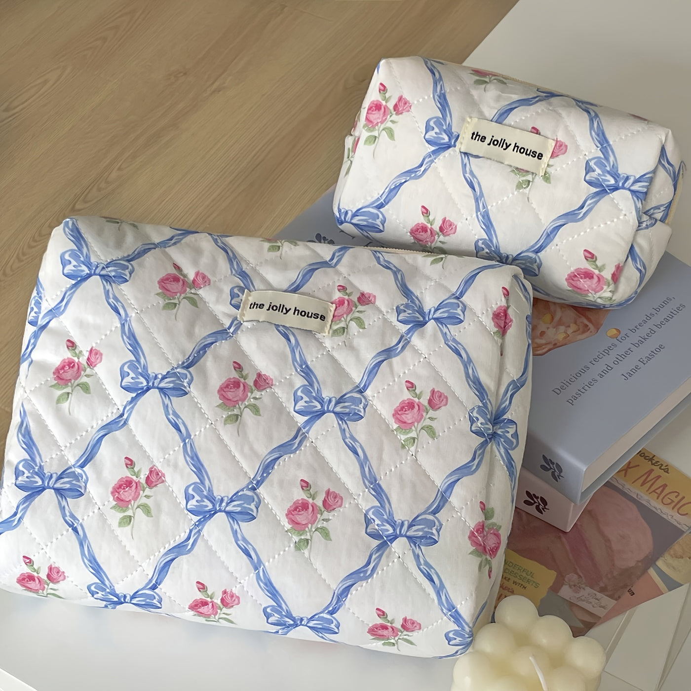 Portable High-Quality Makeup Bag - Korean-Style Bowknot Flower Design - Large Capacity for Toiletries, Perfect for Travel
