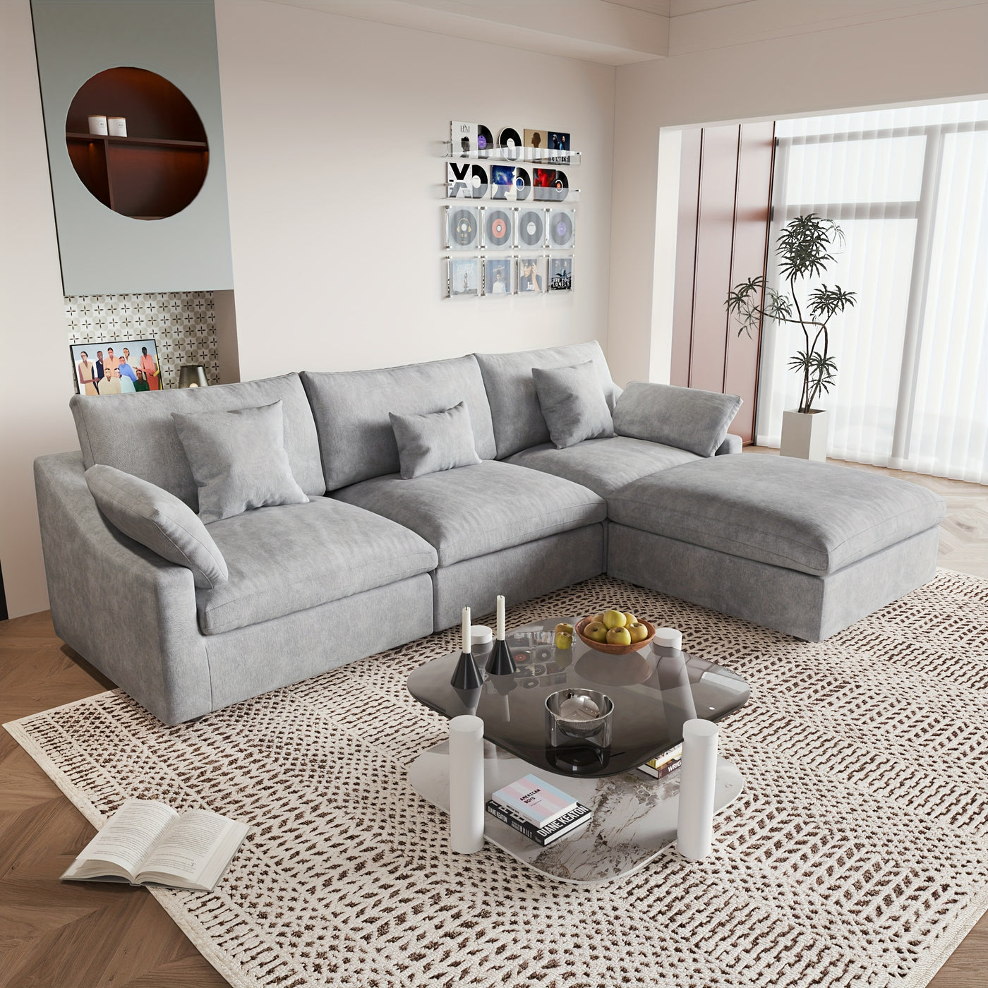Modern Modular Sectional Sofa with Chaise Ottoman - L-Shaped 119.29" Large Couch, Black Linen Fabric, Washable Removable Cushions & Adjustable Backrest Pillows, Deep Seat Sofa for Living Room, Open-Concept Spaces, Frame, Modu