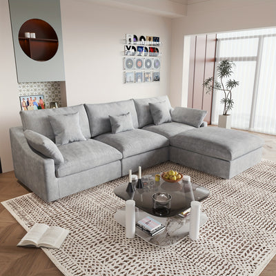 Modern Modular Sectional Sofa with Chaise Ottoman - L-Shaped 119.29" Large Couch, Black Linen Fabric, Washable Removable Cushions & Adjustable Backrest Pillows, Deep Seat Sofa for Living Room, Open-Concept Spaces, Frame, Modu