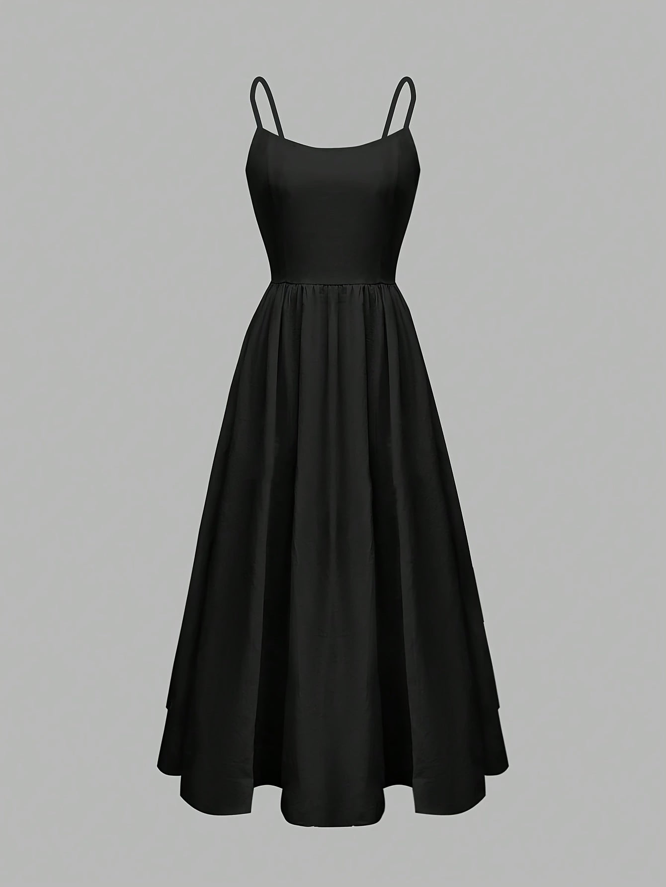 Women's Floor-Length/Short Length Sleeveless A-Line Maxi/Mini Floor-Length Evening Gown - Solid Black Floor-Length Party Wedding Gala Evening Dress with A-Line Silhouette, Smooth Texture & Clear Strap Neckline, Machine Washab