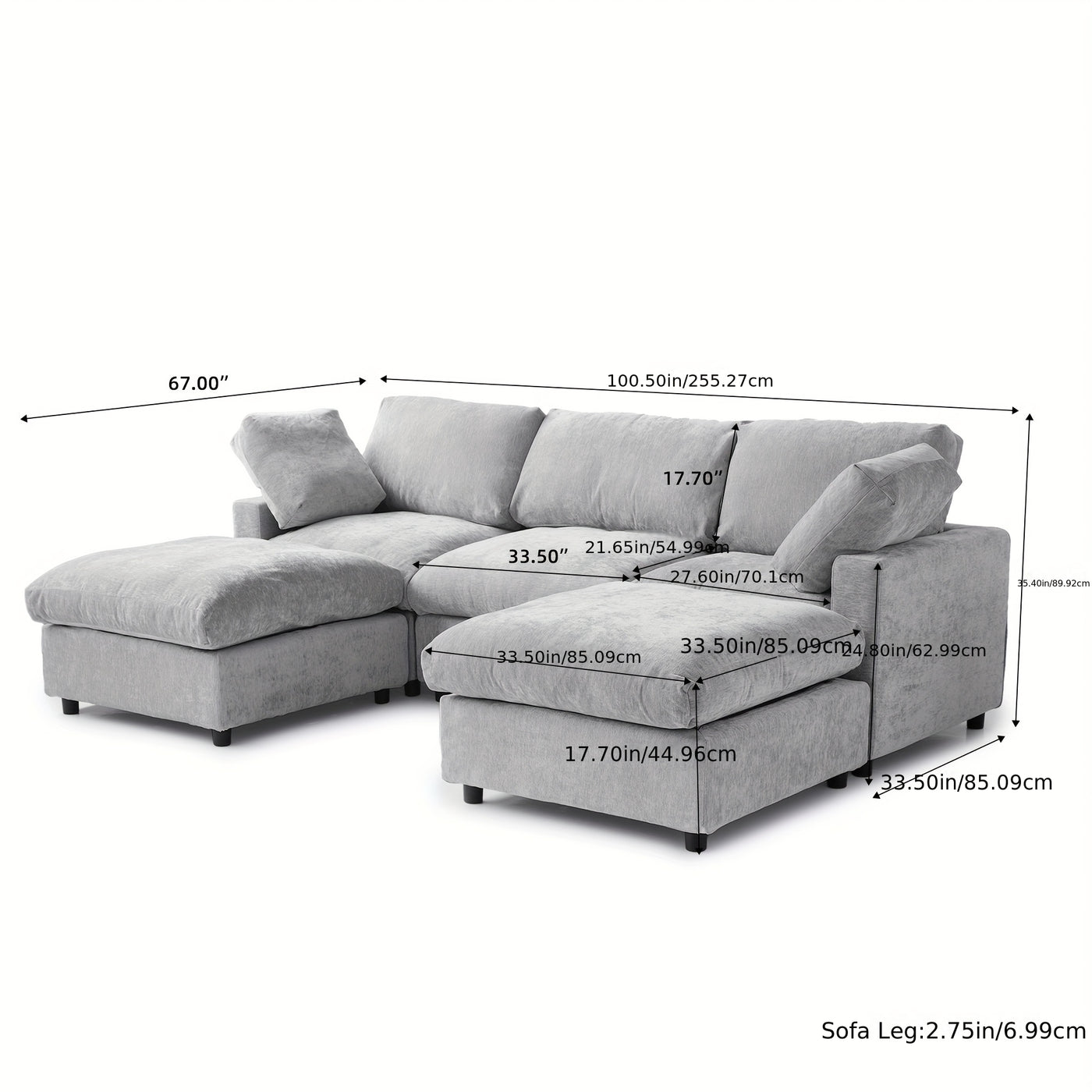 Modern U-Shaped Modular Sectional Sofa with Ottomans - Convertible L-Shaped or Straight Configurations, Washable Removable Cushions & Slipcovers, Plush Foam-Filled Cloud Design, Beige/Black Fabric Sofa for Large Living Rooms,