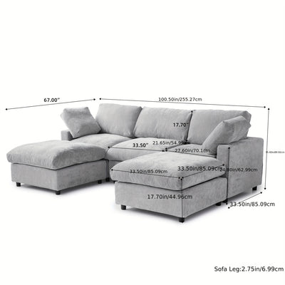 Modern U-Shaped Modular Sectional Sofa with Ottomans - Convertible L-Shaped or Straight Configurations, Washable Removable Cushions & Slipcovers, Plush Foam-Filled Cloud Design, Beige/Black Fabric Sofa for Large Living Rooms,