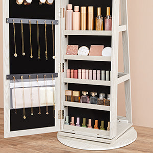 360 ° Rotatable jewelry storage Lockable Jewelry Cabinet Mirror Cabinet with Full Body Mirror