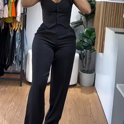 Sleeveless Corset Top & Wide-Leg Pants Set