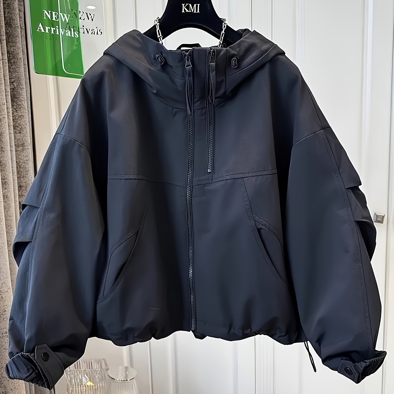 Women'S Casual Hooded Jacket with Double Zipper Front, Loose Fit, Long Sleeves, Solid Color, Non-Stretch Fabric, Drop Shoulder Design, Perfect for Spring/Summer/Fall, Autumn Casual Wear | Relaxed Fit Jacket | Nonstretch Fabri