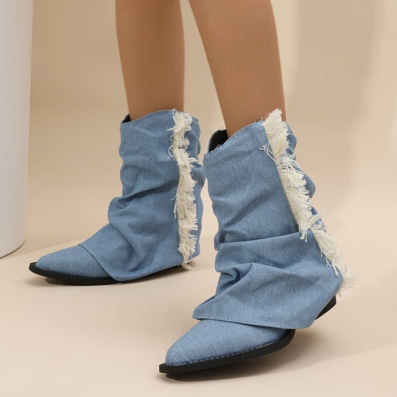 Women'S Slip-On Ankle Boots with Fringe Detail - Round Toe Low Block Heel, Microfiber Cover & Rubber Sole, Comfortable Casual to Dressy Shoes for Casual Attire, Stylish Footwear, Durable Construction, Fashion Lovers