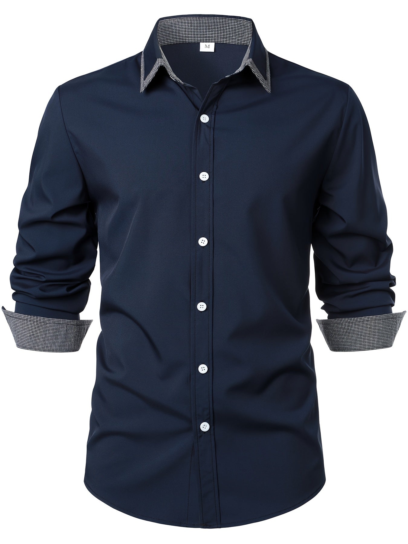 Men'S Color-Blocked Checkered Casual Long-Sleeve Shirt
