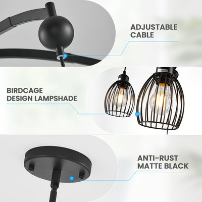 5/7/13-Light Modern Industrial chandelier - Matte Black linear pendant light with Adjustable height, Semi-Flush mounting, Heavy-Duty Metal Construction for Kitchen Island, Dining Room, Living Room, Bedroom - Compatible with d