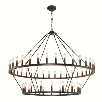 Modern Farmhouse Chandelier 2 Tier Round Wheel Chandelier Large High Ceiling Light.