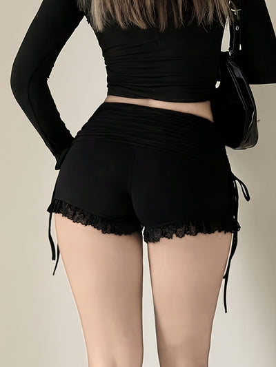 Sexy Lace-Trimmed High-Waisted Shorts
