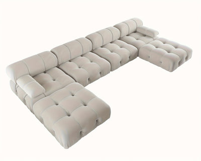 U-Shaped Minimalist Velvet Sofas, 138.6" Convertible Modular Sectional Couch, Modern Comfy Sectional Couches with 2 Chaise Ottomans for Living Room Office Apartment