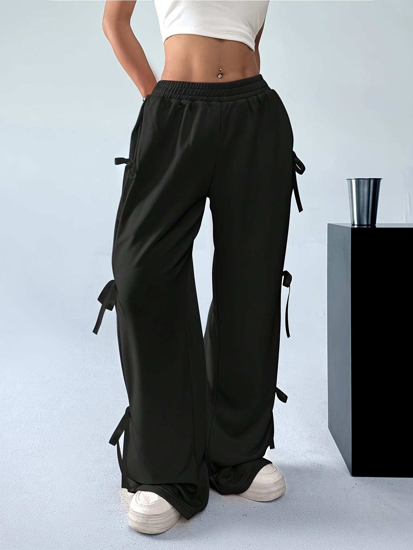 Straight-Leg Pants with Side Bow Tie & Back Pockets