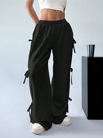 Straight-Leg Pants with Side Bow Tie & Back Pockets