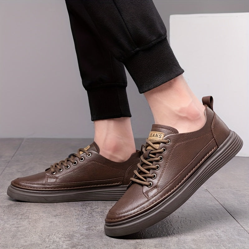 [Casual Style] Men's All-Season Casual Loafers - Stylish British & Korean Inspired Slip-On Shoes with Lace-Up Option, Versatile for Business and Leisure, Durable Rubber Sole, PU Upper, Casual Attire|Modern Casual Shoes|Durabl