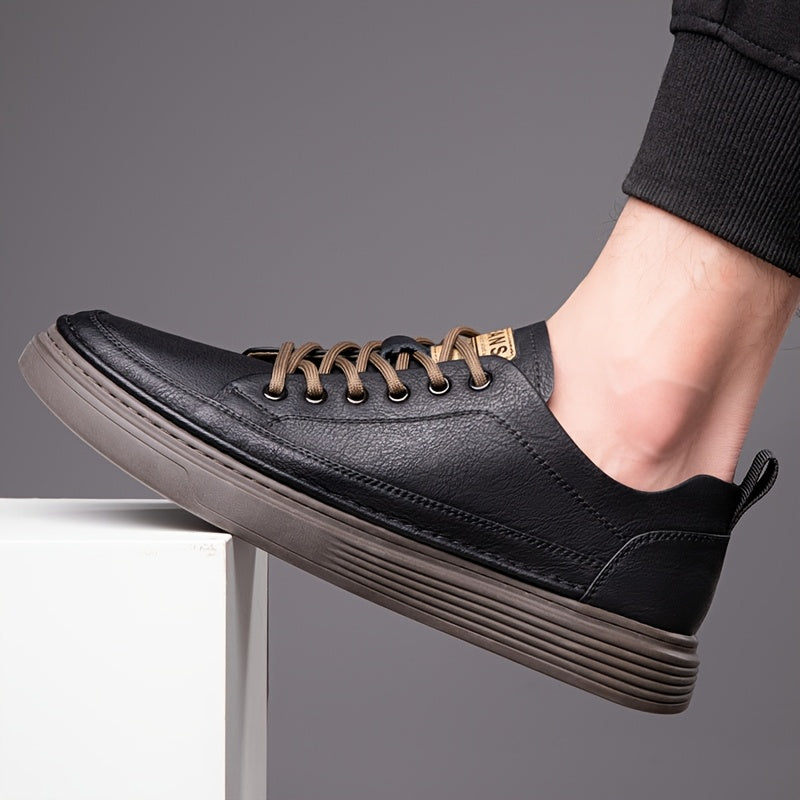 [Casual Style] Men's All-Season Casual Loafers - Stylish British & Korean Inspired Slip-On Shoes with Lace-Up Option, Versatile for Business and Leisure, Durable Rubber Sole, PU Upper, Casual Attire|Modern Casual Shoes|Durabl