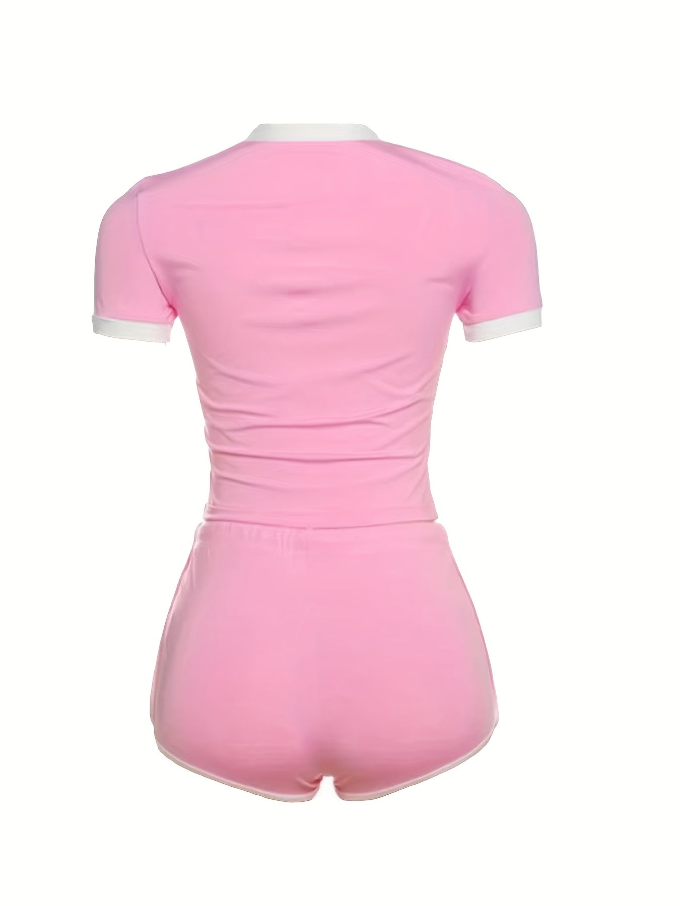 Women'S Y2K Style Pink Letter Print Shorts Set - Casual Top with Drawstring Waistband, Polyester, Casual Attire|Y2K Fashion|Polyester Fabric
