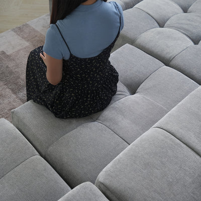 119" Cloud Couch Modular Sectional Sofa with Ottoman, Linen Deep Seat with Pillows Convertible Sofafor Living Room, Bedroom And Apartment, Living Room Couch, Sofa Sectional for Living Room, Couch for Bedroom, Foldable Sofa, C