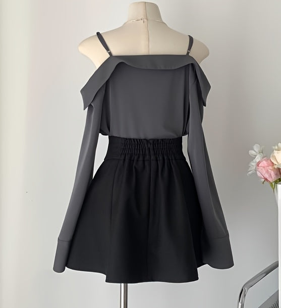 Women Summer Outfits Y2k Streetwear Off The Shoulder Ruffles Patchwork Tops+high Waist Lace Up Bandage A-line Skirts Set for Women Cute Slash Neck Two Pieces Sets Female Clothing