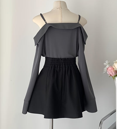 Women Summer Outfits Y2k Streetwear Off The Shoulder Ruffles Patchwork Tops+high Waist Lace Up Bandage A-line Skirts Set for Women Cute Slash Neck Two Pieces Sets Female Clothing