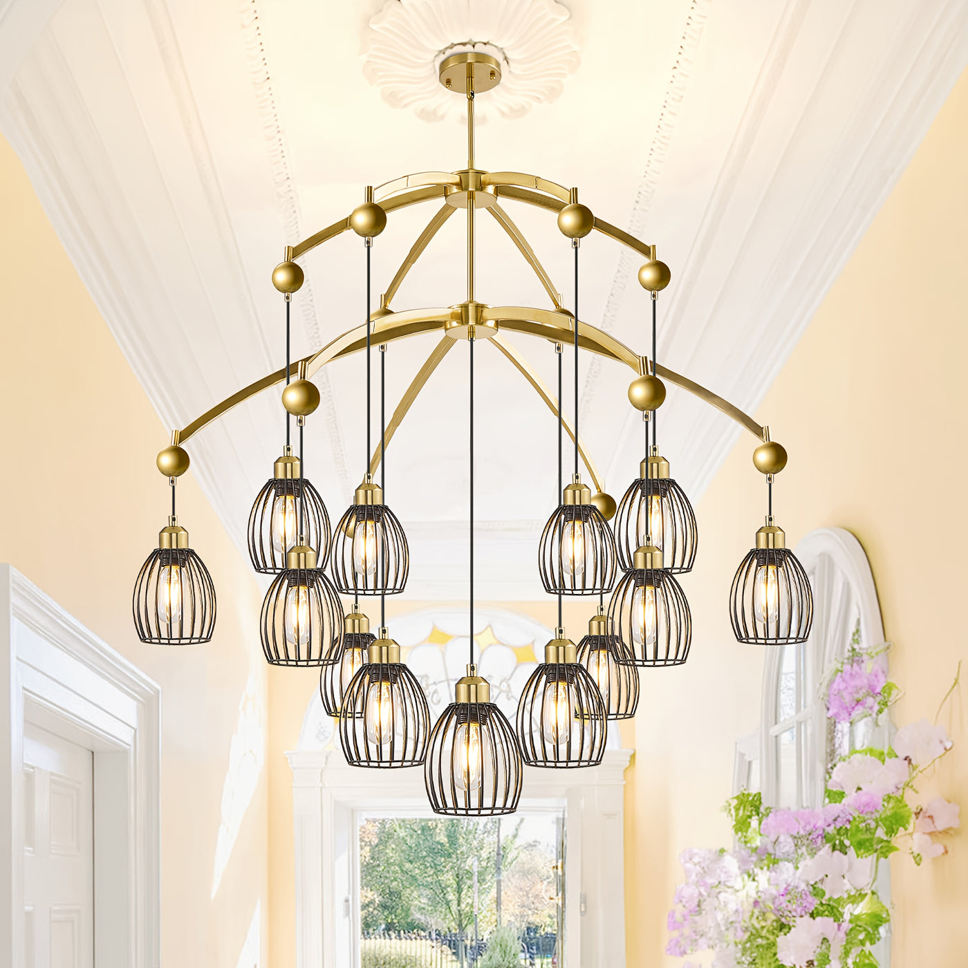 5/7/13-Light Modern Industrial chandelier - Matte Black linear pendant light with Adjustable height, Semi-Flush mounting, Heavy-Duty Metal Construction for Kitchen Island, Dining Room, Living Room, Bedroom - Compatible with d