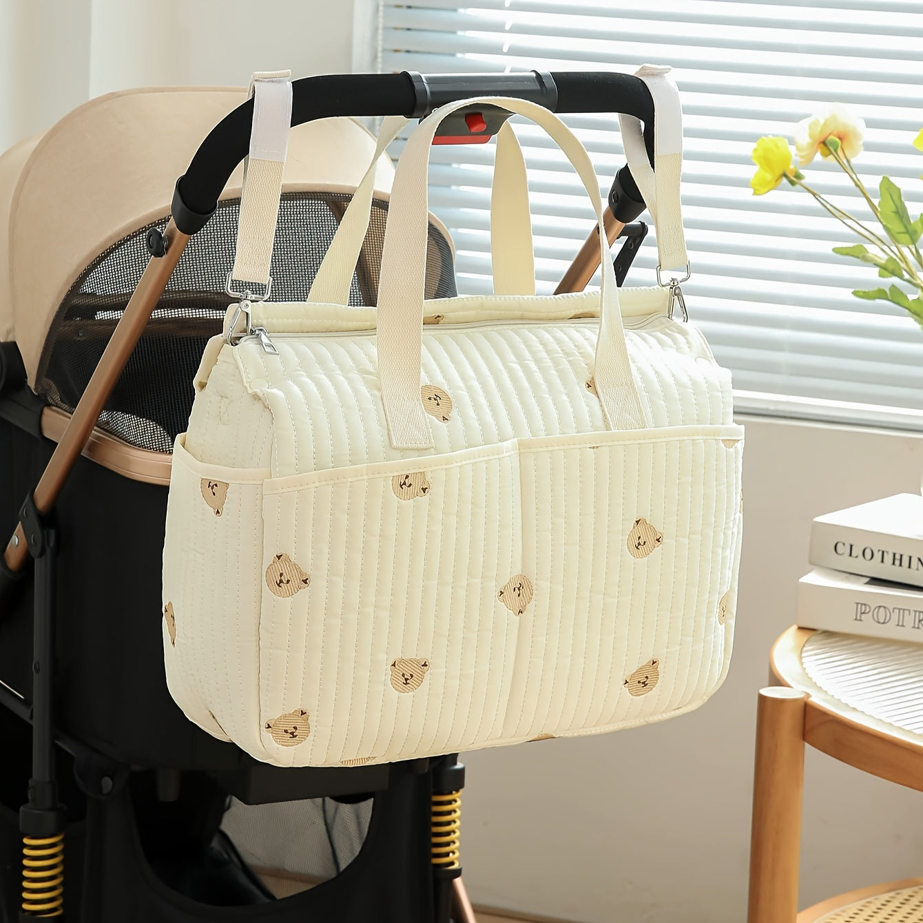 Large Capacity Handheld Parent Bag for Mothers with Baby Bottles and Diapers, Korean Version Embroidered Bear Maternity Bag