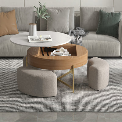 Modern Lift-Top Coffee Table with Storage & Stools - Adjustable Height, Faux Marble Top, Wooden Base, Space-Saving Design for Living Room or Office, Coffee Table for Living Room, Office Furniture, Contemporary Furniture, Eleg