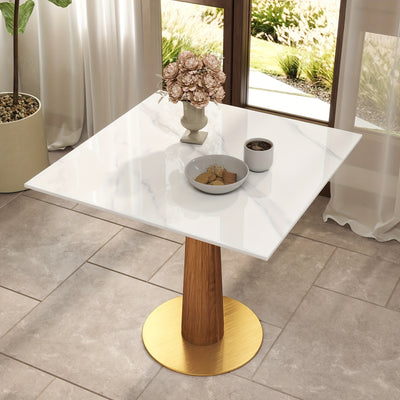 33.5" Round & Square Dining Table for 2-4 People(Only Table, Chair Not Included), Marble Meeting Room Table Multipurpose Conference Table with Soild Wood Base for Office
