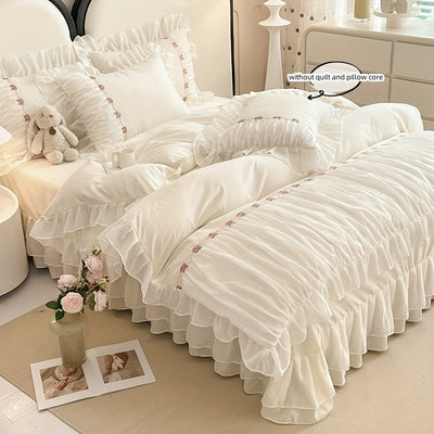 Korean-Style Lace Lace Embroidered Bedding Set 3pcs Includes Quilt Cover And Pillowcase (Excluding Core)